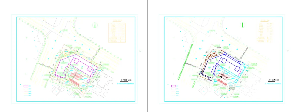 总平面图 PDF 转 CAD 前后对比