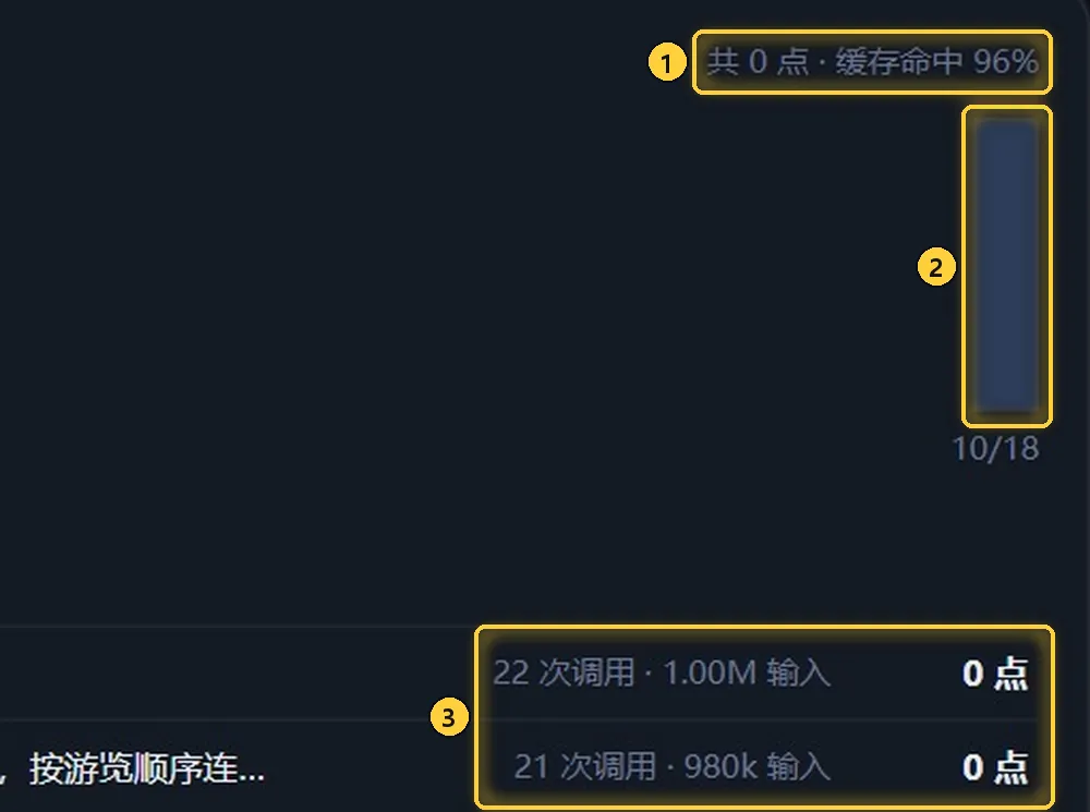 近 30 天合计、每日柱子和每条会话的用量