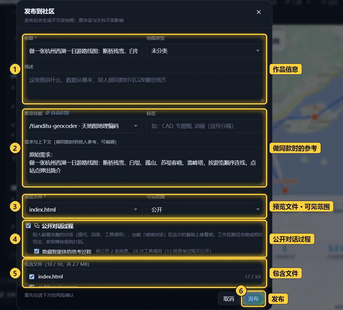 「发布到社区」对话框