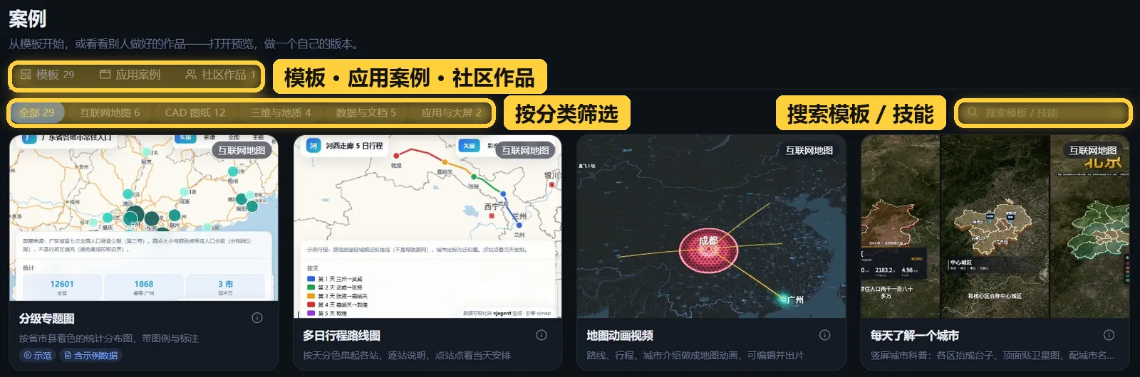 案例页:模板按分类排列