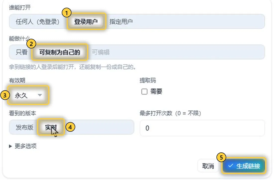 可复制的链接设置
