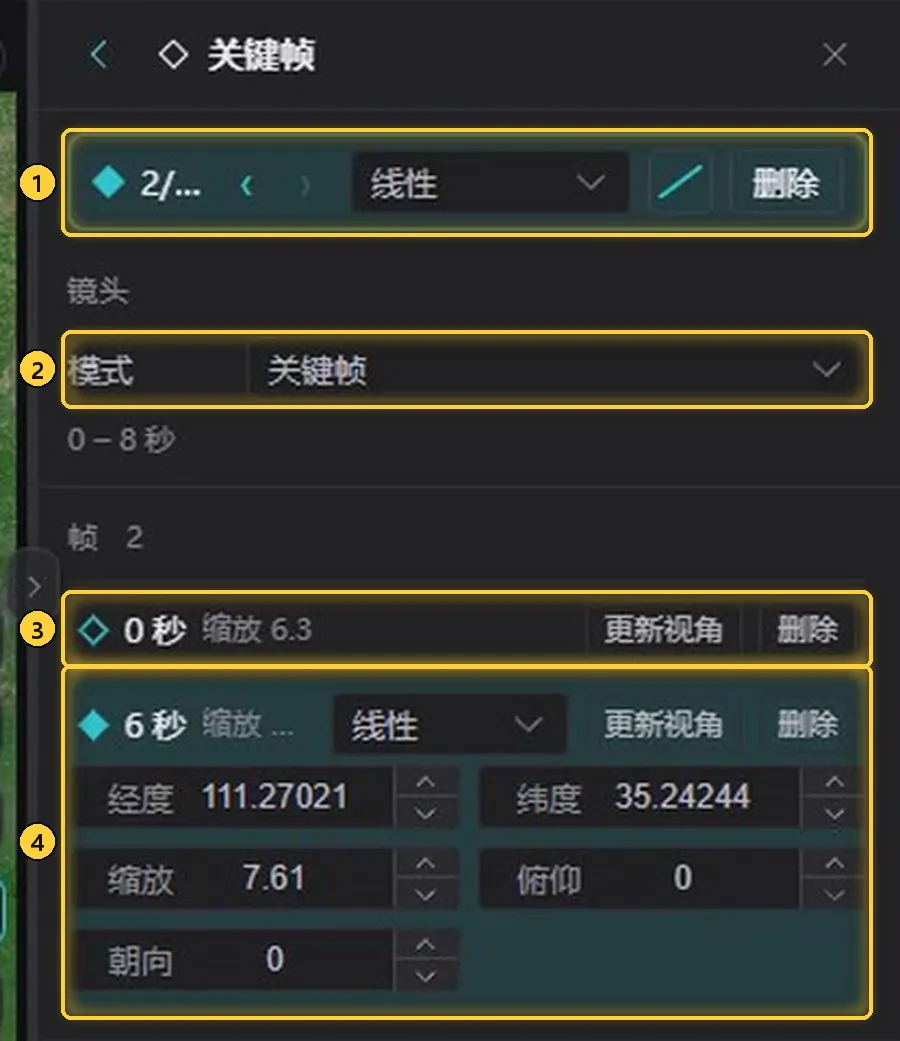 属性面板里的关键帧列表