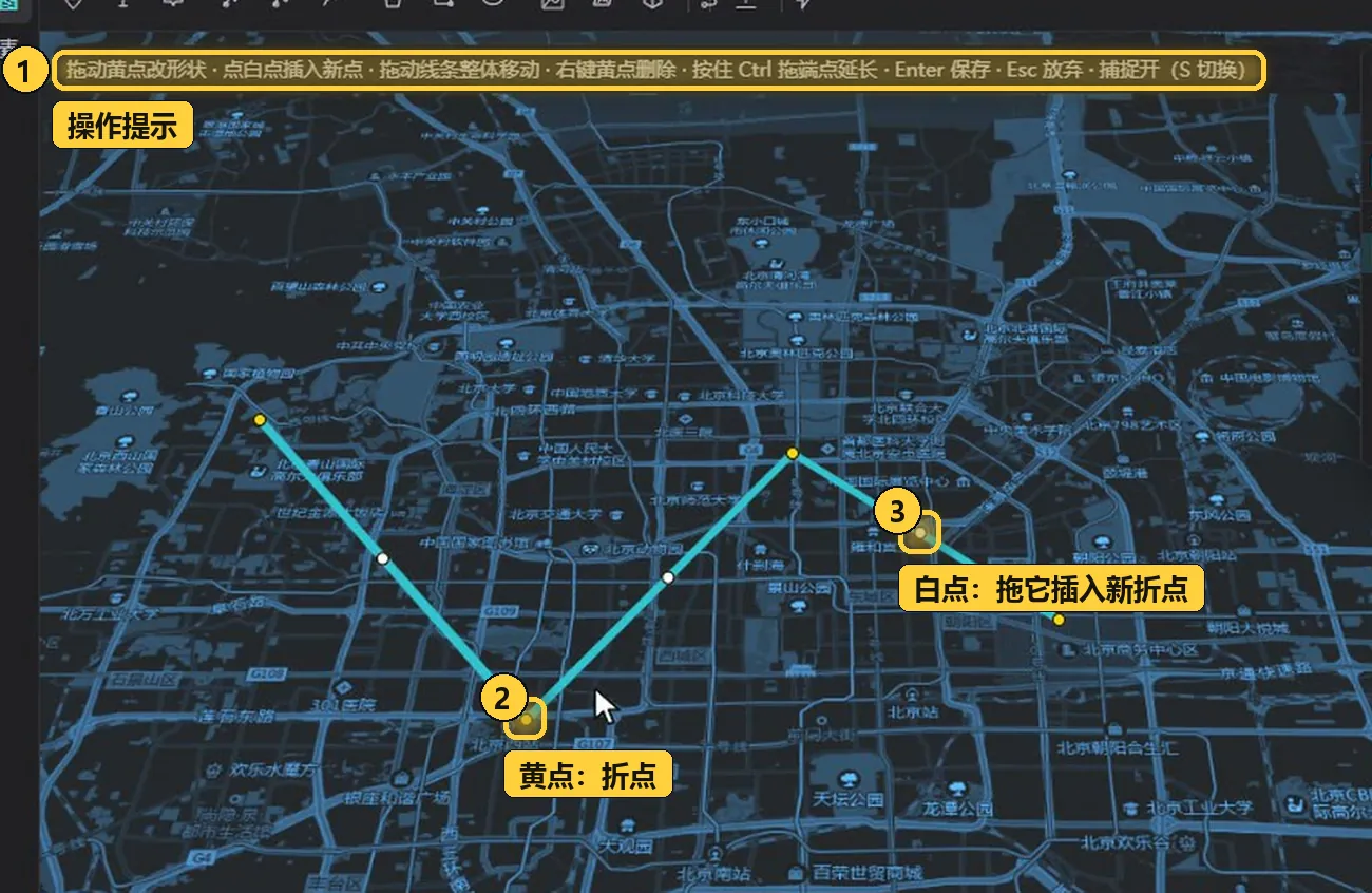 编辑形状:黄点是折点,白点用来插入新折点