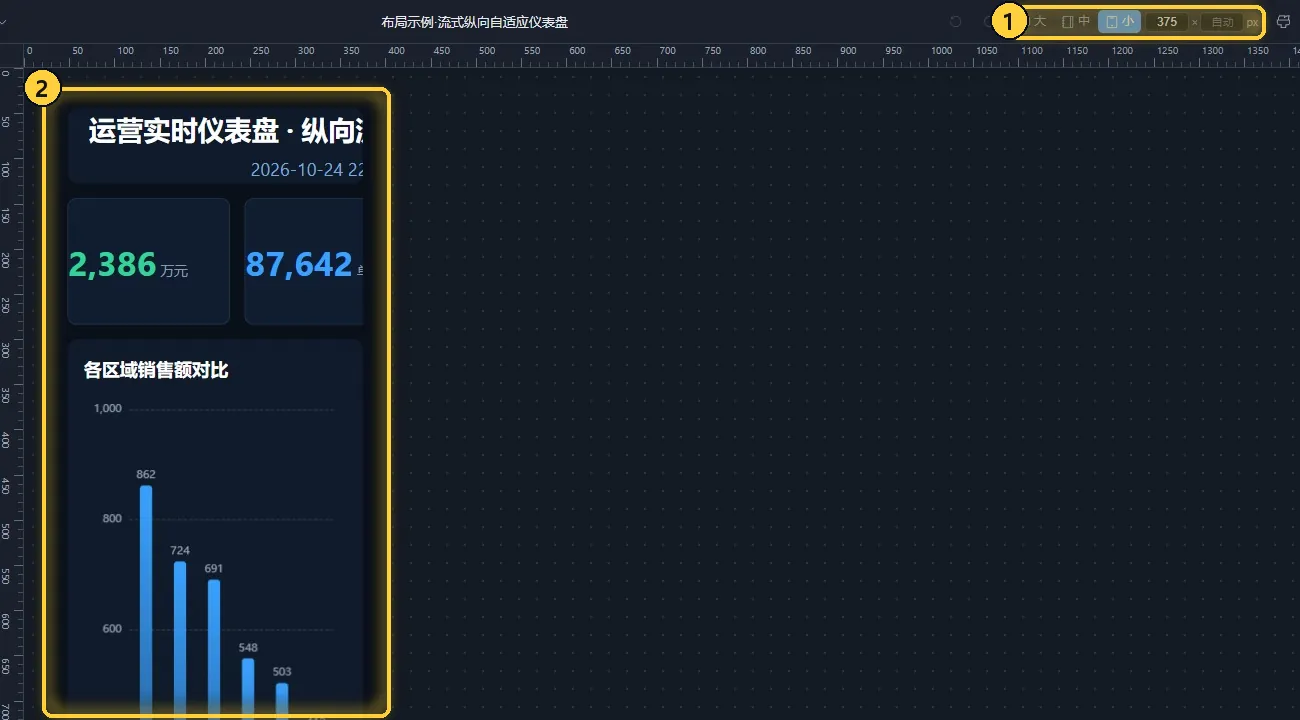 切到「小」,按手机宽度预览和编辑